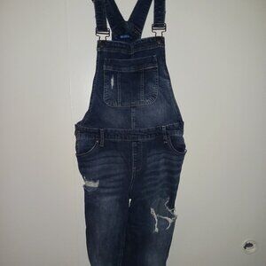 dark blue distressed-style overalls